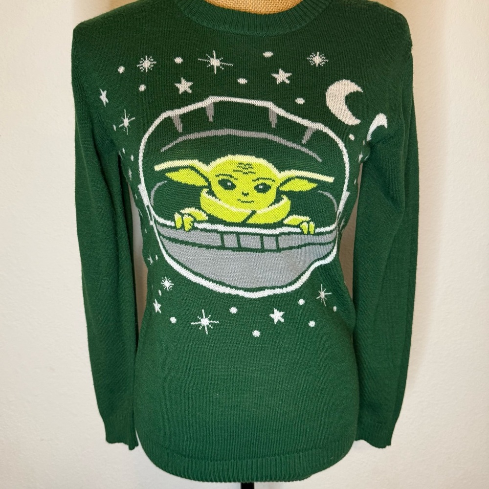 Star Wars Mandalorian Baby Yoda Grogu Ugly Christmas Sweater Green Size XS